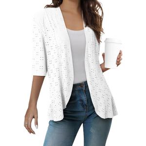 Sidefeel Lightweight Summer Cardigan for Women Spring Netted Knit Ruffle Half Sleeve Kimono Cover Ups (White, XXXL)