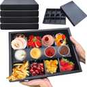 Divided Black Cardboard Serving Tray with Lids, 8 Grids, 10 Pack Pastry Box, 12.5x9x2 in Sauce Cup Holder Charcuterie Box, Oil-proof Dessert Box for Party Takeout Containers