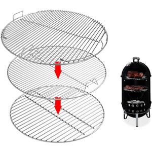 Uniflasy 7436 Upper Cooking Grate, 85041 Lower Grate, 63014 Charcoal Grate for Weber Charcoal Grill 22 Inch Smokey Mountain Cooker, 22" Charcoal Smoker Parts, 2 Cooking Grate and 1 Charcoal Grate