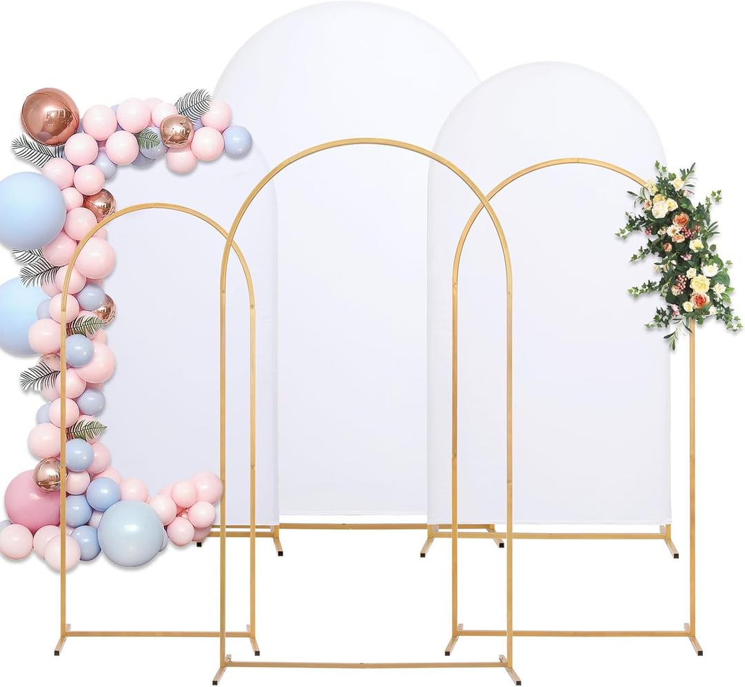 Metal Arch Backdrop Stand and Cover Set, 7.2FT, 6.6FT, 6FT Wedding Arch Frame, Easy to Assemble, Gold Arch Stand for Birthday, Party, Baby Shower, Graduation Ceremony