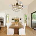 42'' Dimmable Ceiling Fan with Light and Remote Crystal Modern Chandelier Fan Retractable Fandelier with Memory, Silent Motor, 6 Speed, 3 Color Change, Timer Function(Gold)