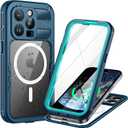 Lanhiem Magnetic for iPhone 15 Pro Case, IP68 Waterproof Dustproof Case, [Compatible with Magsafe] [Built-in Screen Protector] Full Body Heavy Duty Rugged Phone Cover 6.1 inch, Blue/Clear