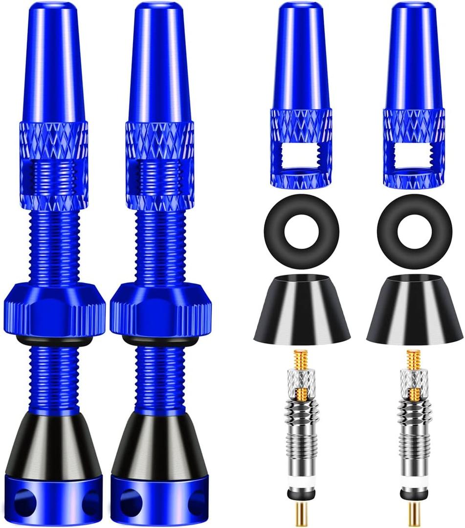 Tubeless Presta Valve Stems, 40mm Presta Valve Stems with Valve Core Remover Caps - Super Light Alloy - Pair -Multiple Color and Size Options(Blue, 40MM)