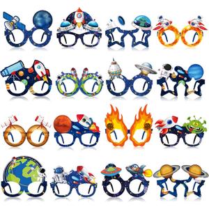 Ireer 32 Pcs Space Party Favors Space Party Paper Eyeglasses Astronaut Solar Paper Glasses Supplies Birthday Photo Booth Props Planet Birthday Supplies Decorations