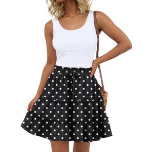 Lepunuo Boho Skirts for Women Flowy Casual Cute Skorts Built-in Shorts Floral Ruffle Tiered Skirts with Pockets, Small