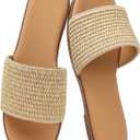 Tscoyuki Slides Sandals for Women Basic Slip On Flat Sandals Open Toe Comfort Beach Sandals Slippers for Casual Dressy Summer (Black)