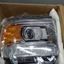 Headlight Assembly with LED DRL Compatible with GMC Sierra 2014-2018 1500 | 2015-2019 2500HD/3500HD Base/Denali/SLE/SLT, Headlamp Replacement with LED DRL, with Bulbs, Chrome Housing Amber Reflector