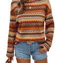 SOLY HUX Women's Long Sleeve T Shirt Boho Chevron Print Crew Neck Drop Shoulder Casual Fall Tops Multicoloured Chevron Medium (Brown, M)