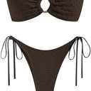 ZAFUL Women's Bandeau Bikini Strapless O Ring Lace Tie Back High Cut Two Piece Swimsuit Bathing Suits, (2-deep Brown, Medium)