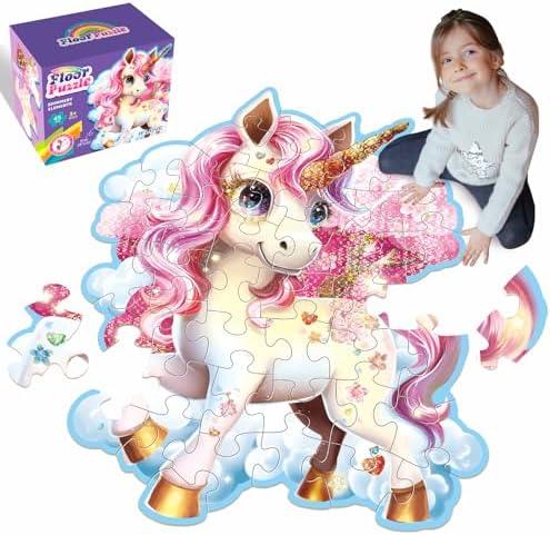Jumbo Shimmery Floor Puzzle for Kids,Unicorn Jigsaw Large Puzzles,45 Piece Unicorn Puzzle for Toddler Ages 3-5,Children Learning Preschool Educational Toys,Birthday Gift for 4-8 Years Old