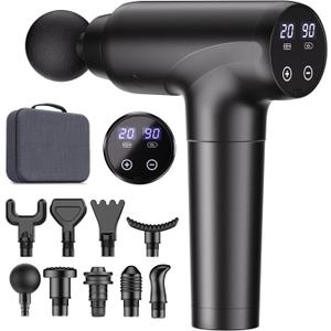 cotsoco Massage Gun Deep Tissue, Muscle Massage Gun with 9 Attachment Heads 20 Speeds & Silent Brushless Motor for Pain Relief, Handheld Percussion Back Massager Gun for Athletes (Black)