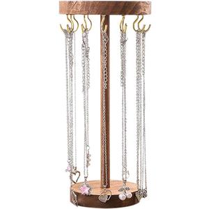 Jewelry Holder Stand, 10" Tall Necklace Organizer Rack, Wood Display Storage for Necklaces, Bracelets, Rings, Earrings, Aesthetic Room Dcor for Girls and Women