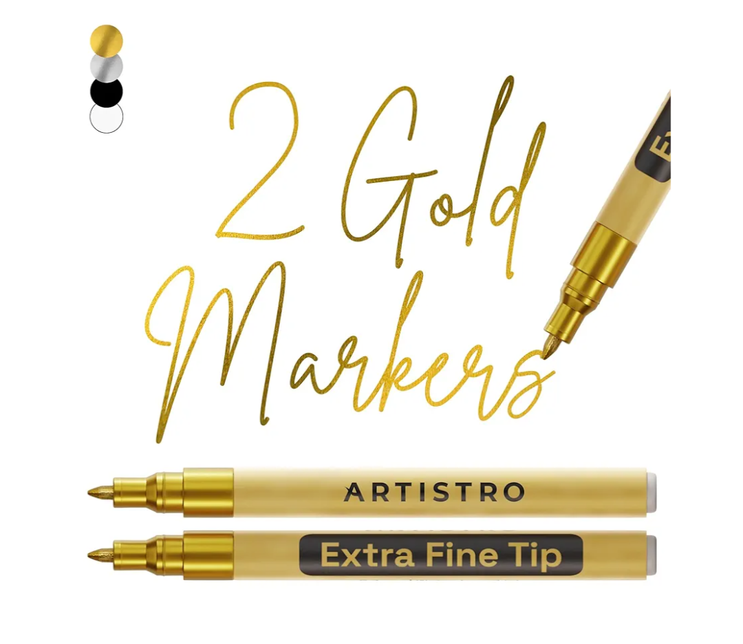 ARTISTRO 2 Gold Acrylic Paint Markers - 0.7mm Extra Fine-Tip Paint Pens - Perfect for Crafting, Art Projects, & More