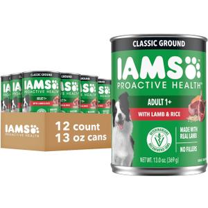 IAMS Proactive Health Wet Dog Food, Adult Wet Dog Food Multipack Ground Dinner, Lamb & Rice, 13 oz. Cans (Pack of 12) (EXP 04/13/28)
