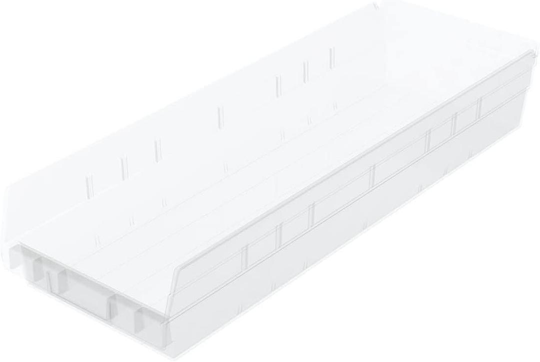 Akro-Mils 30164 Plastic Shelf Bins, Heavy Duty Storage Bins for Garage, Closet, and Drawer Organization, 24-Inch x 6-1/2-Inch x 4-Inch, Clear, 6-Pack