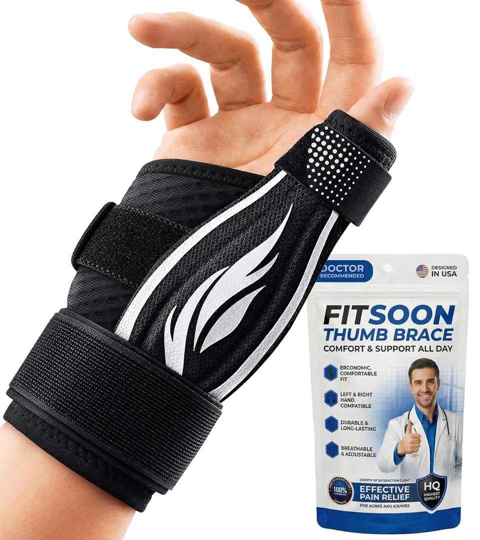 Thumb Support Brace | Upgraded Thumb Spica Splint Stabilizer Pain Relief Night Support for De Quervain s Tenosynovitis Trigger Finger Arthritis Sprains | Breathable Fabric (Black, S)