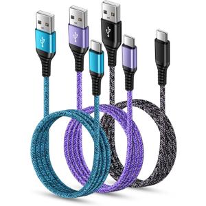 USB C Charger Cable Fast Charging 3 Pack 6ft for iPhone 17 16 15 Pro Max/15 Plus/15 Pro/15, 3.1A Braided Car Cord USB A to USB C Android Phone Power Cord for Samsung Galaxy S24 A54 A14 S23 Ultra S22