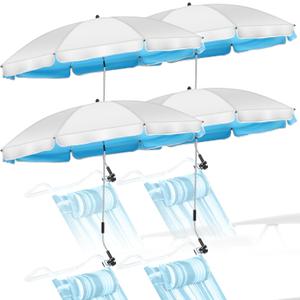 Hosuly 4 Pack Chair Umbrella with Universal Clamp UV Protection 42 Inch Golf Adjustable Beach Portable Clamp on Umbrella for Beach Patio Chairs Stroller Golf Cart Wheelchair(Blue)