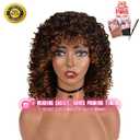 rosmile Curly Wigs for Black Women - Ombre Brown #T2/30 Synthetic African American Full Kinky Curly Afro Hair Wig with Bangs