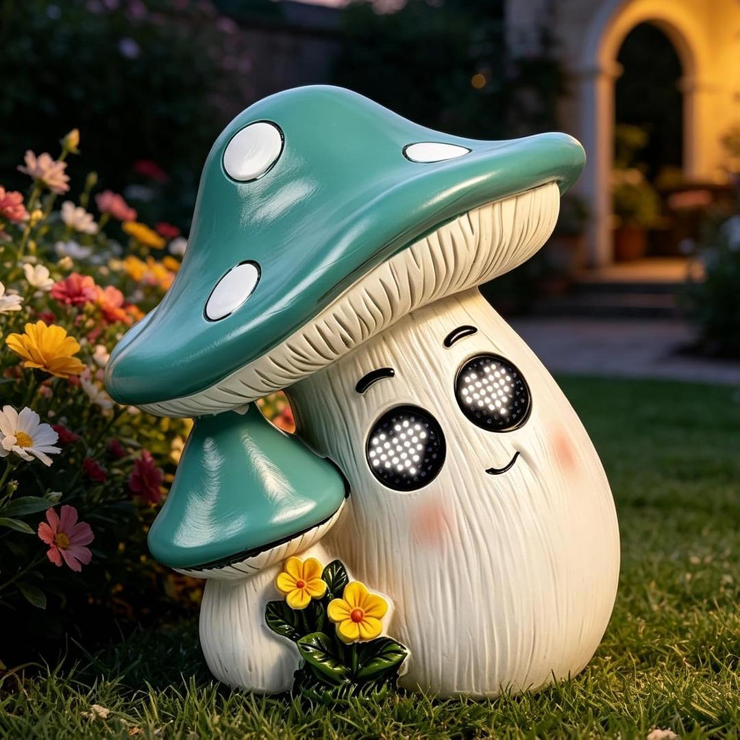 Rngmsi Mushroom Figurines Solar Lights, Mushroom Fairy Garden Statues Decor for Yard Lawn, Outdoor Garden LED Solar Figurine Decoration Gift for Housewarming Outside Use