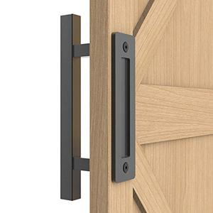 SANKEYTEW 12" Sliding Barn Door Handle Pull and Flush Hardware Set, for Barn Door Gates Garages Sheds, Rustic Style, Black Square