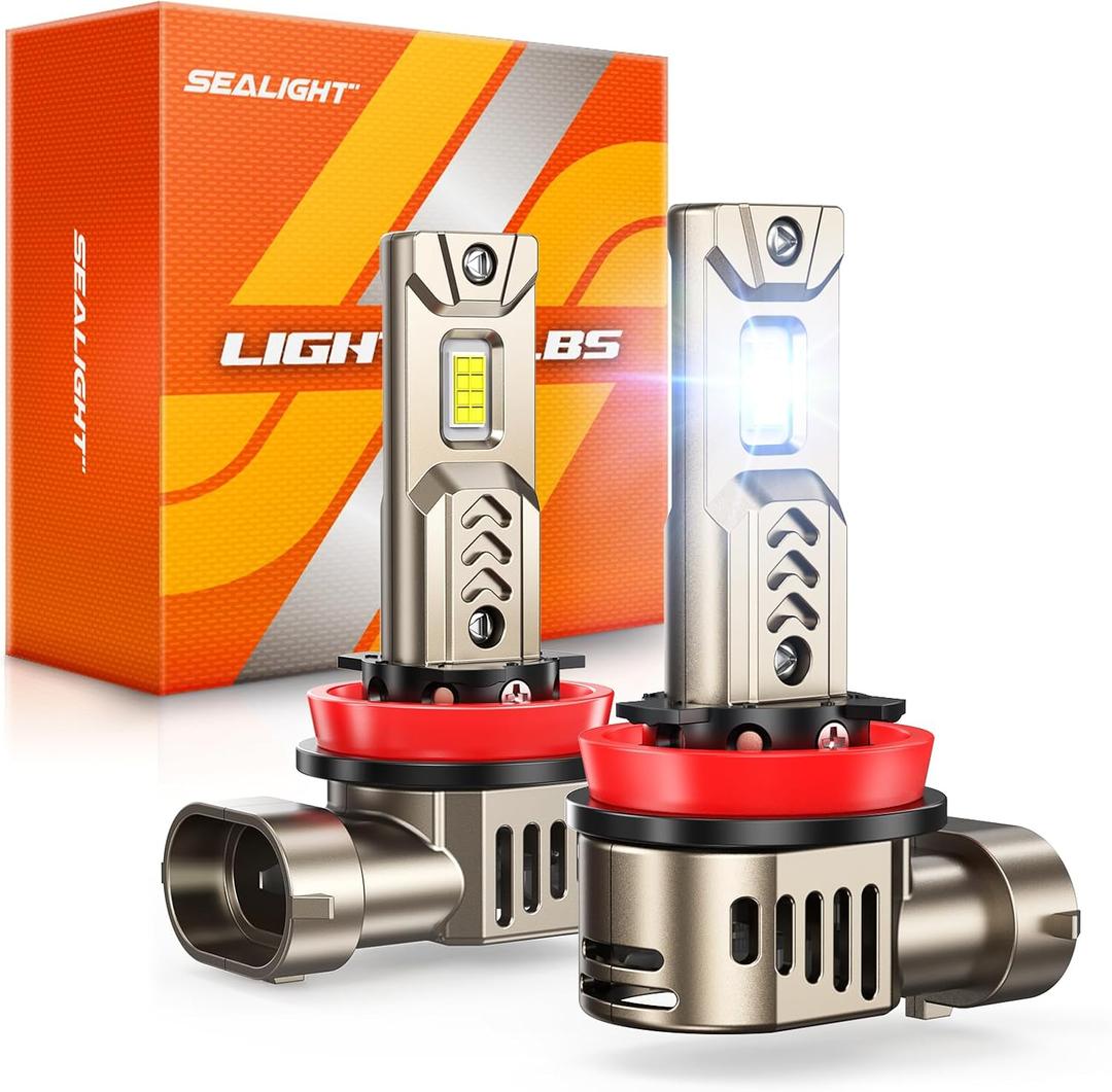 SEALIGHT H11/H9/H8 LED Fog Bulb, 45000LM Super Brighter than Halogen, 6500K White Built-in Driver, 70000Hrs Lifespan with Cooling Fan, IP68 Waterproof, 2 Pack