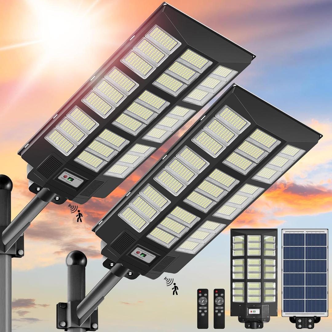 Solar Street Light - 11000W Solar Lights Outdoor Waterproof Motion Sensor, Parking Lot Commercial Dusk to Dawn, LED Street Powered for Outside, Yard 2 Packs Solar Street Light - 11000W Solar Lights Outdoor Waterproof Motion Sensor, Parking Lot Commercial Dusk to Dawn, LED Street Powered for Outside, Yard 2 Packs