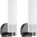 TETOTE Black Wall Sconces Set of Two Modern Bathroom Wall Light Fixtures Farmhouse Wall Lights with Frosted Glass Shade for Mirror Bedroom Living Room (2 Packs)