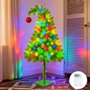 Liliful 5 ft Whimsical Christmas Tree Lime Green Artificial Bendable Xmas Tree with 70 LED Colorful Lights and Balls Flexible Branches Fake Pine Decor with Metal Base