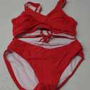 Limeeke Women's High Waisted Bikini Set Twist Front Two Piece Swimsuit Lace Up Tie Back Bathing Suits (Large, Red)