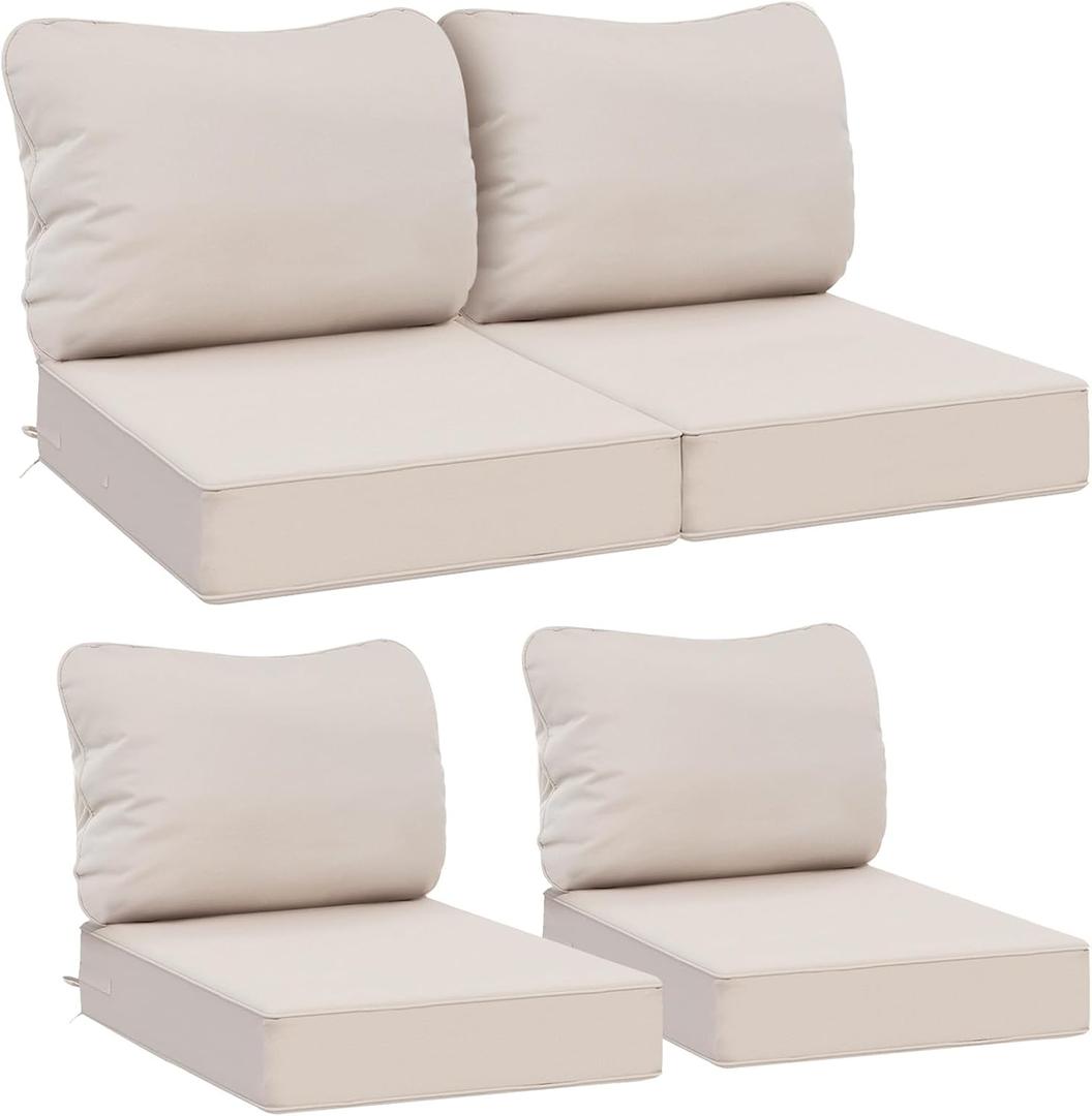 AAAAAcessories Outdoor Deep Seat Cushions, Waterproof, Fade-Resistant Patio Furniture Replacement Cushions, 23.5" x 25.5" x 5" + 23.5" x 19", Set of 4, Khaki Beige
