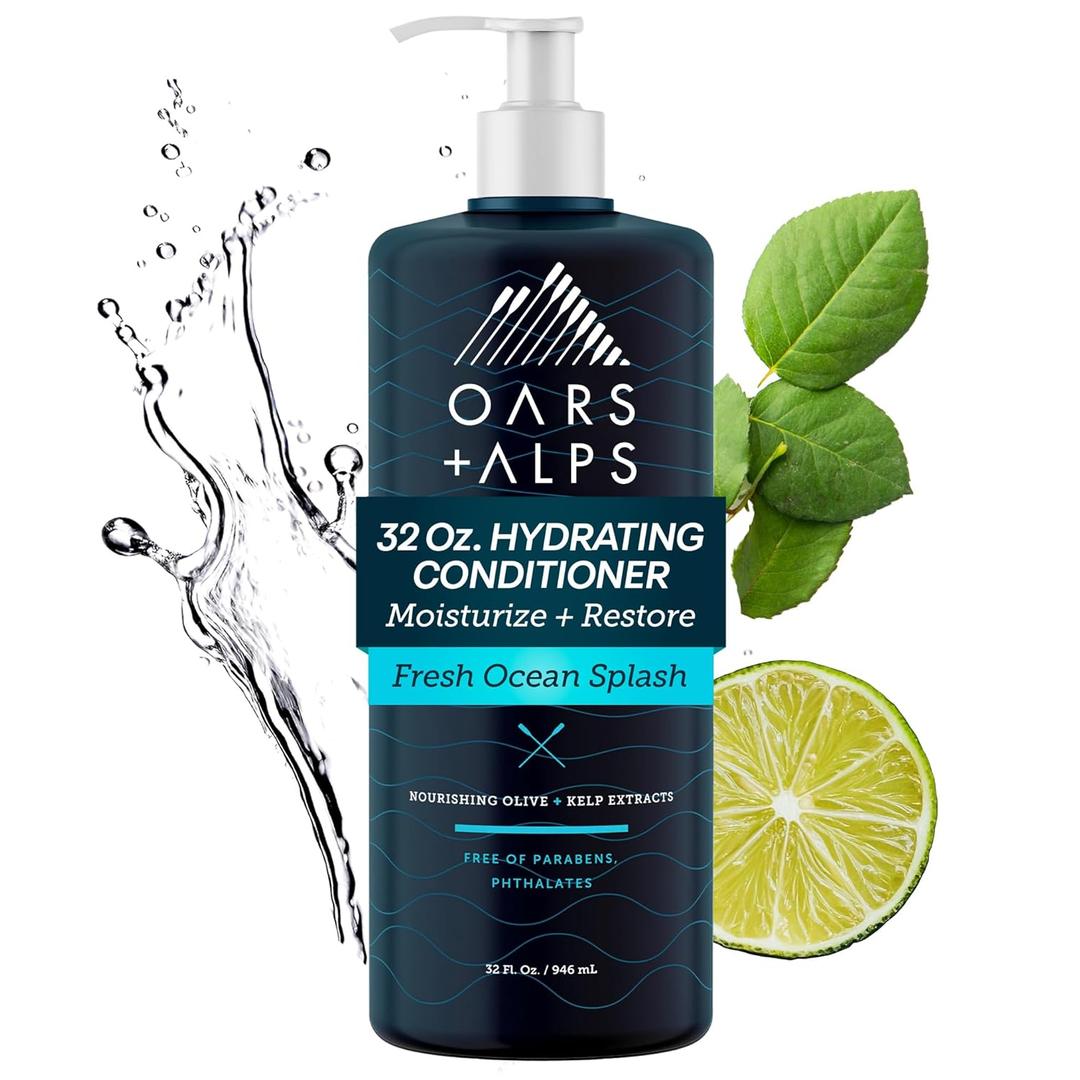 Oars + Alps Men's Sulfate Free Conditioner, Infused with Kelp and Algae Extracts, Fresh Ocean Splash, 32 Fl Oz