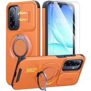JAME for Samsung Galaxy A17/A16 5G Case, Ring Holder Stand, Slide Camera Cover, 2 Pack Screen Protectors, Dual-Layer Shockproof Protective, Magnetic Accessory Friendly Galaxy A16/A17 4G Case, Orange