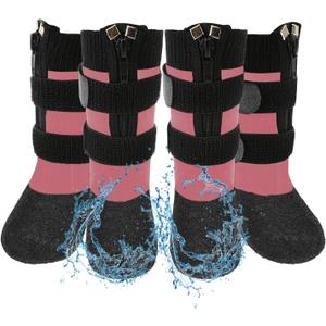 VALFRID Waterproof Grip Dog Shoes, Anti-Slip Dog Socks Boots, Zipper Dogs Booties Paw Protectors for Hardwood Floor, Indoor and Outdoor for Small Medium Large Dogs Pink (Size 6)