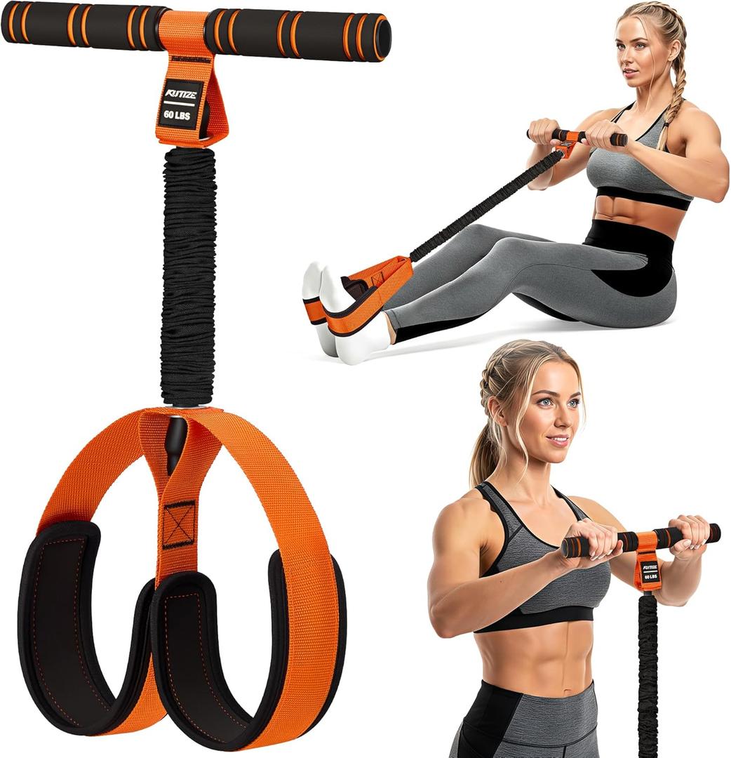 KUTIZE Multifunction Pedal Resistance Band with Handle, Upgraded Exercise Equipment with Soft Foot Pedal for Sit Up & Full-Body Home Gym Workouts, Core/ABS Training, Pilates, Yoga & Physical Therapy (1-Orange-60LBS)