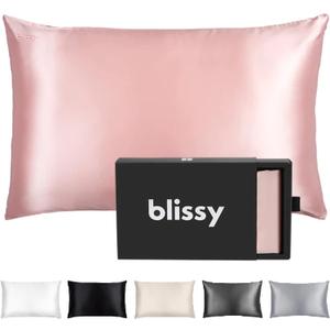 Blissy Silk Pillowcase - 100% Pure Mulberry Silk - 22 Momme 6A High-Grade Fibers - Silk Pillow Cover for Hair & Skin - Regular, Queen & King with Hidden Zipper (Queen, Pink)
