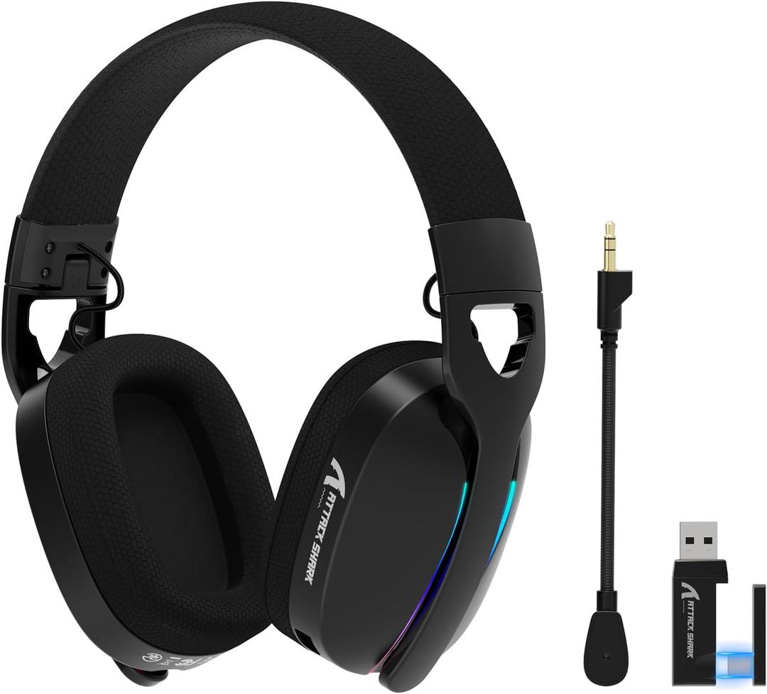 Yindiao Attack Shark L90 Ultralight RGB Wireless Gaming Headset with Plug-in Microphone,Bluetooth 5.3 & 2.4G Wireless & Wired Headphone, 7.1 Surround Sound for Xbox One Series, PS4,PS5 & PC (Black)