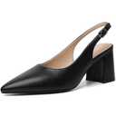 Mostrin Black Block Slingback Heels for Women Pointed Closed Toe Chunky Heels Office Work Shoes Women's Pumps for Business Casual 38.5