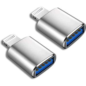 (Apple MFi Certified) Lightning Male to USB Female Camera Adapter,2 Pack Portable OTG Data Sync Converter for iPhone13/12/11/Xr/X/XS/8/7/Card Reader/Flash Drive/Mouse/MIDI Keyboard (silver)