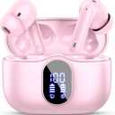 Wireless Earbuds Bluetooth 5.4 Headphones Bass Stereo Ear Buds with Noise Cancelling Mic LED Display in Ear Earphones IP7 Waterproof 36H Playtime for Laptop Pad Phones Sports Workout Pink