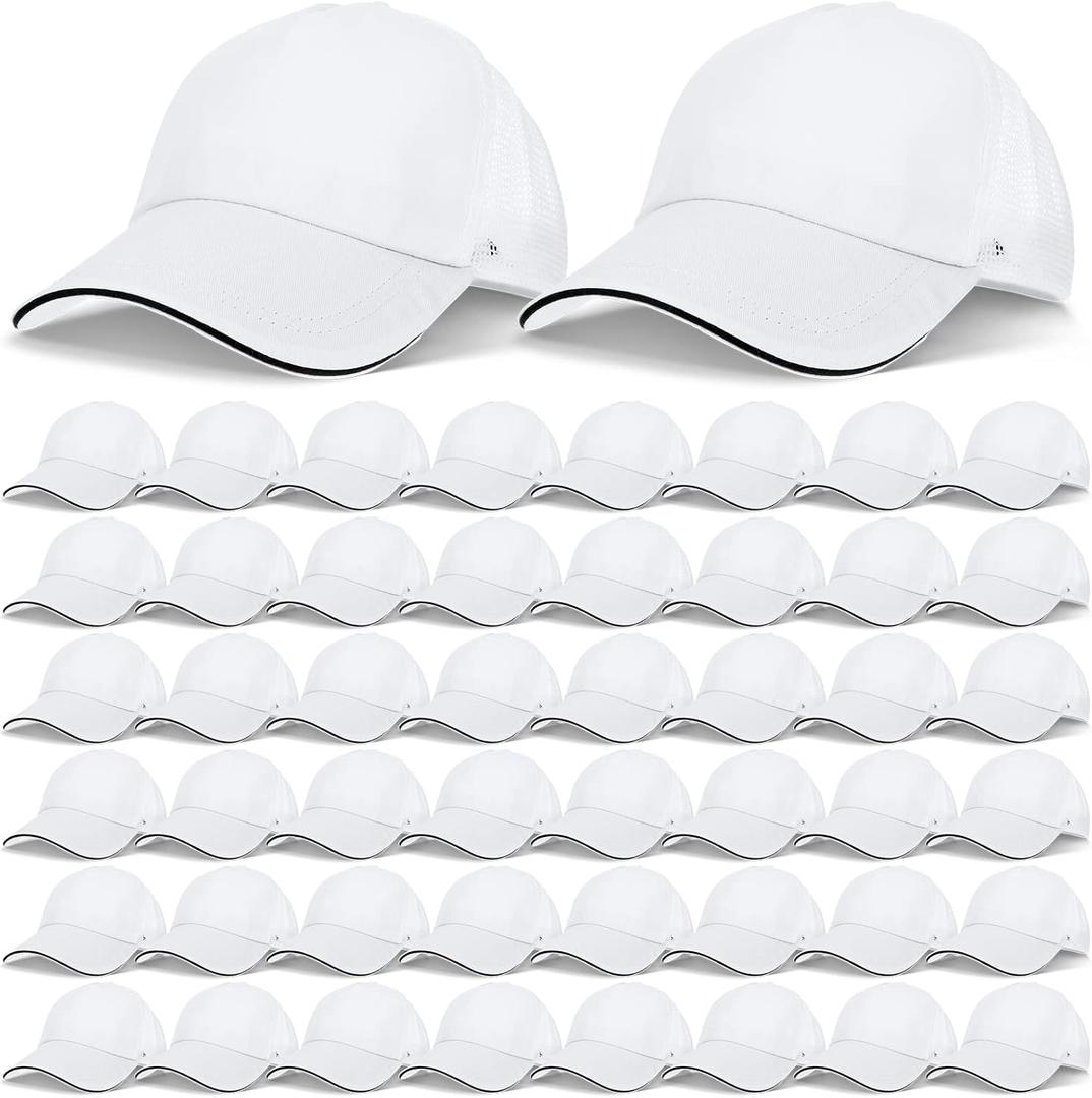 Didaey 50 Pcs Blank Trucker Hats Bulk Unisex Sublimation Hat Baseball Cap Trucker Cap with Adjustable Snapback for Men Women