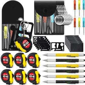 24 Pcs Mini Tape Screwdriver Keychain Set Valentine's Day Men Gifts Bulk Employee Appreciation Gift Bulk Multitool Pen Card for Adult Tool Party (Yellow,Black)