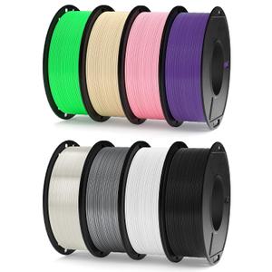 ELEGOO 250g PLA Plus Filament Bundle 1.75mm, 8 Colors 3D Printer Filaments Dimensional Accuracy +/- 0.02mm, 8 Pack 250g Spool Black/White/Space Grey/Translucent/Beige/Neon Green/Pink/Purple