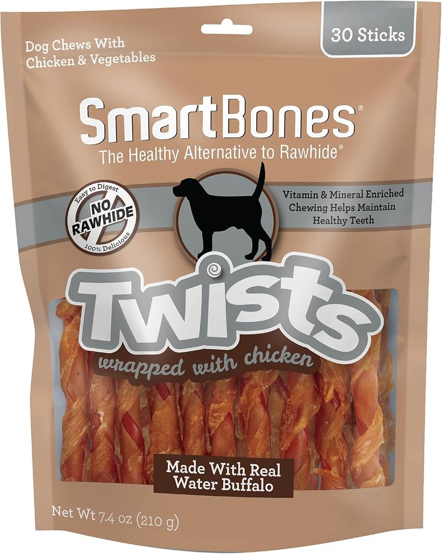Smartbones Twists Wrapped with Chicken Made with Real Water Buffalo, 30 Count, Rawhide-Free Chews for Dogs, 7.40 Ounce (Pack of 1) (EXP 04/27/26)