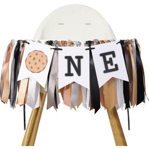Cookie One High Chair Banner - First Birthday Party Decorations , Milk and Cookies Highchair Banner , Cookie Themed Cake Smash Party Decor , 1st Birthday Ribbon Banner