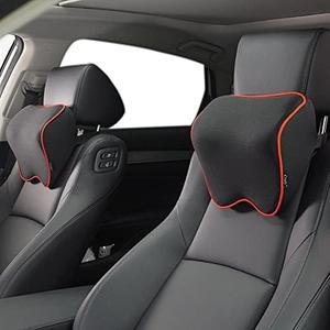 Crofy 2 Pack Car Neck Pillow, Softness Car Headrest Pillow for Driving with Adjustable Strap, 100% Memory Foam and Breathable Removable Cover, Comfortable Ergonomic Design (Red Side Rope)