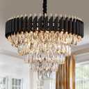 AXILIXI Crystal Chandelier Contemporary, 24" Modern Living Room Chandeliers, K9 Crystal Ceiling Lights Fixtures, Round 5 Tiers Pendant Lighting Chandelier Black for Entryway Dining Room Staircase