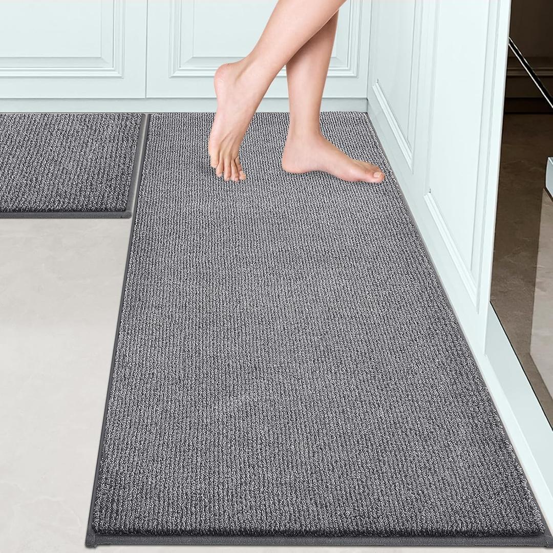 Washable Kitchen Rugs Set of 2 (24" x 35.5" + 24" x 59" Rectangular), Kitchen Mats for Floor, Indoor Entryway Runner Rugs for Laundry, Bathroom, Door, Bedroom (Roll Packing)