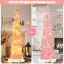 HMASYO 6 FT Pop Up Christmas Tree with 100 LED Lights & Remote, Pink Christmas Tinsel Tree, Collapsible Artificial Pencil Tree for Home Office Party Decor, USB Powered Timer Lights, Easy Assembly