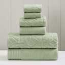 Modern Threads 6 Piece Set, 2 Bath Towels, 2 Hand Towels, 2 Washcloths Yarn Dyed Diamond Gate Jacquard Towel Set Green (Standard)
